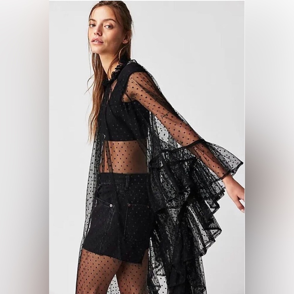 Free People Swiss Dot Ruffle Kaftan Slip Dress